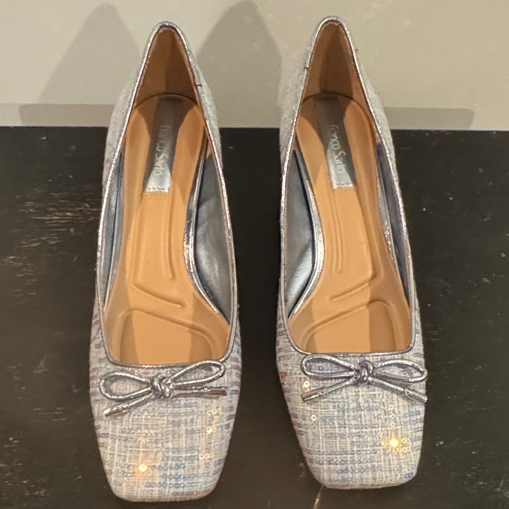 New Franco Sarto Blue Tweed Bow Flats 11M